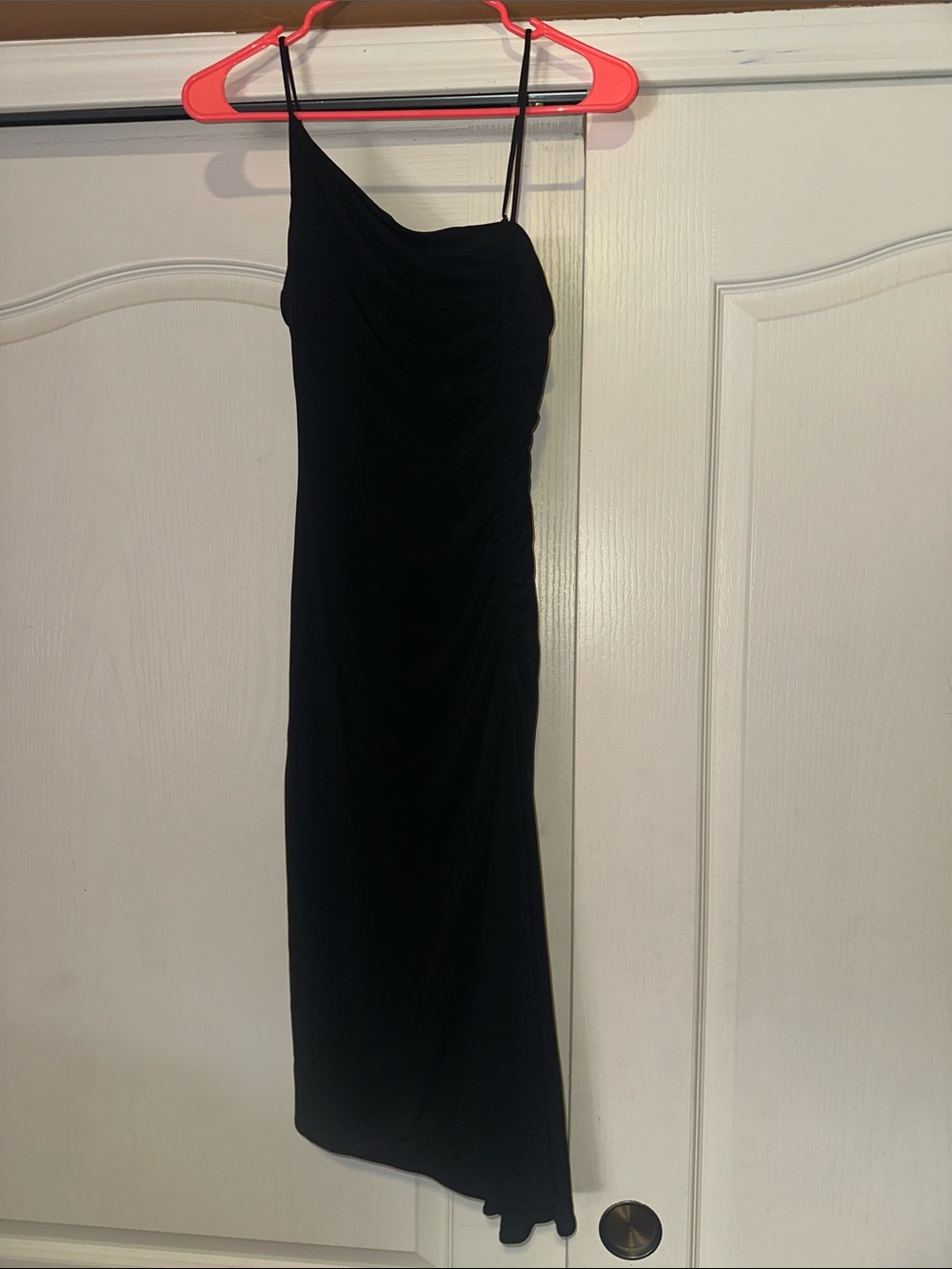 BCBGMaxAzria Black Asymmetrical ruched Slip Dress Draped Detail